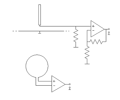 (короткий монополь - штыревая антенна и уменьшенная магнитная антенна соединенные с широкополосным ОУ) 