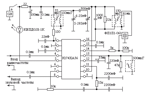 Типовая схема включения К174ХА36А и К174ХА36Б для диапазона средних волн