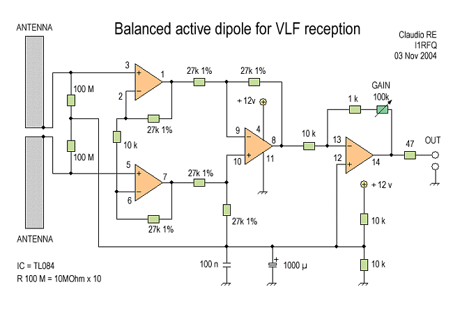 Полная электрическая схема активной дифференциальной антенны