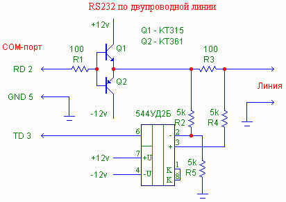 RS232 по двухпроводной линии