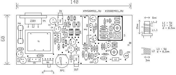 Рис. 2. Расположение деталей на плате.