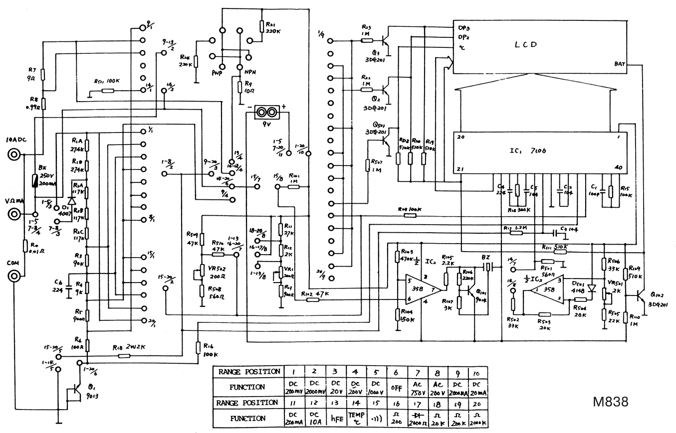  Схема мультиметра M838 