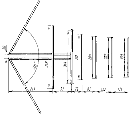  Размеры вибраторов дециметровой антенны 