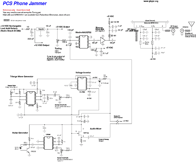 Генератор-постановщик помех (глушилка) U.S. PCS phone jammer schematic 
